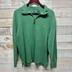 Polo Ralph Lauren 1/4 Zip Sweater Mens Large Green Long Sleeve Pony